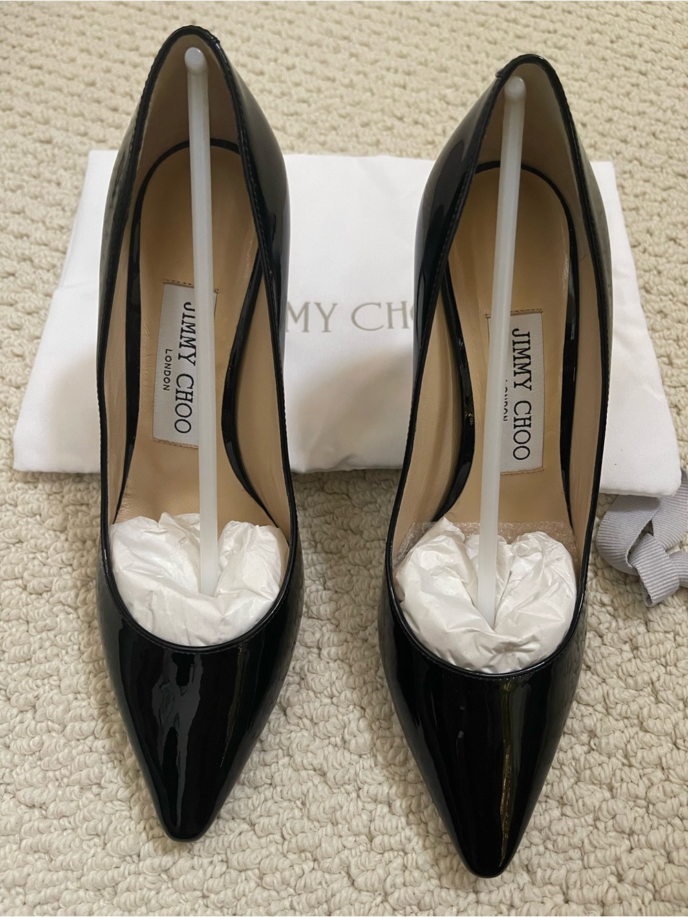 Jimmy Choo Black Patent Pointed Toe Stiletto Pumps